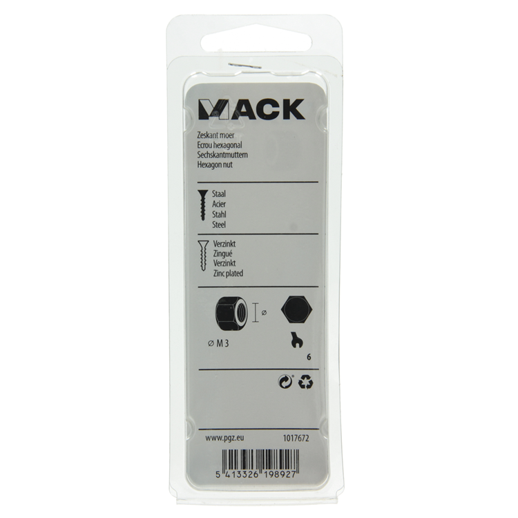 Mack 1017672 - tuerca hexagonal acero galvanizado 60 uds m 3 | 10 piezas