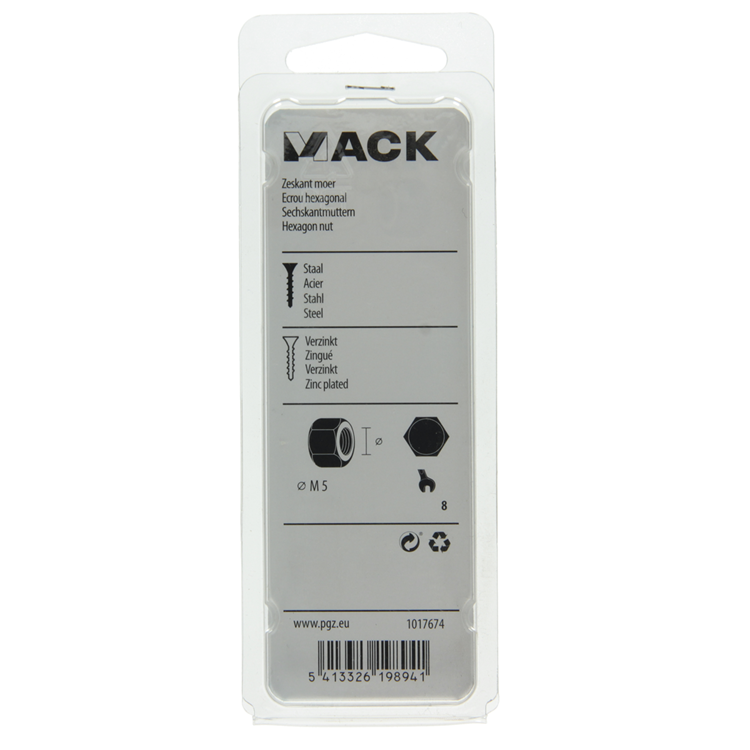 Mack 1017674 - tuerca hexagonal acero galvanizado 40 piezas m 5 | 10 piezas