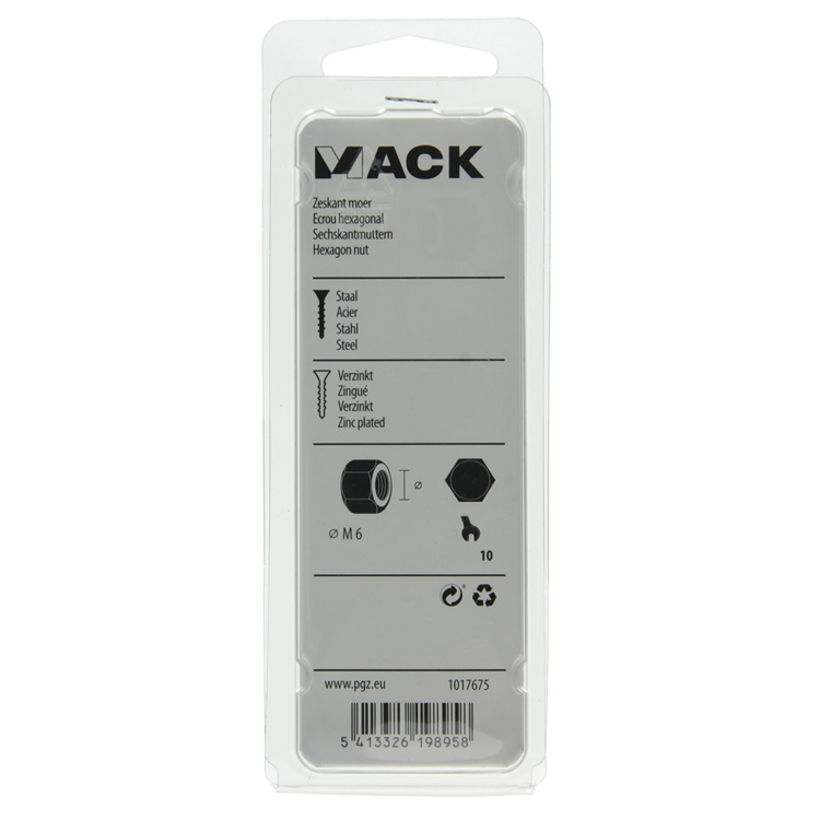 Mack 1017675 - tuerca hexagonal acero galvanizado 30 uds m 6 | 10 piezas