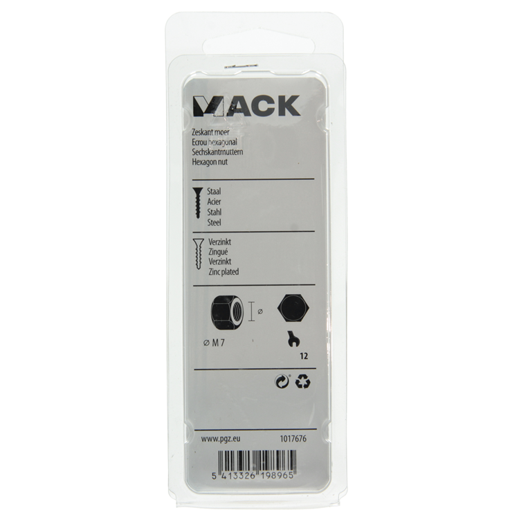 Mack 1017676 - tuerca hexagonal acero galvanizado 20 piezas m 7 | 10 piezas