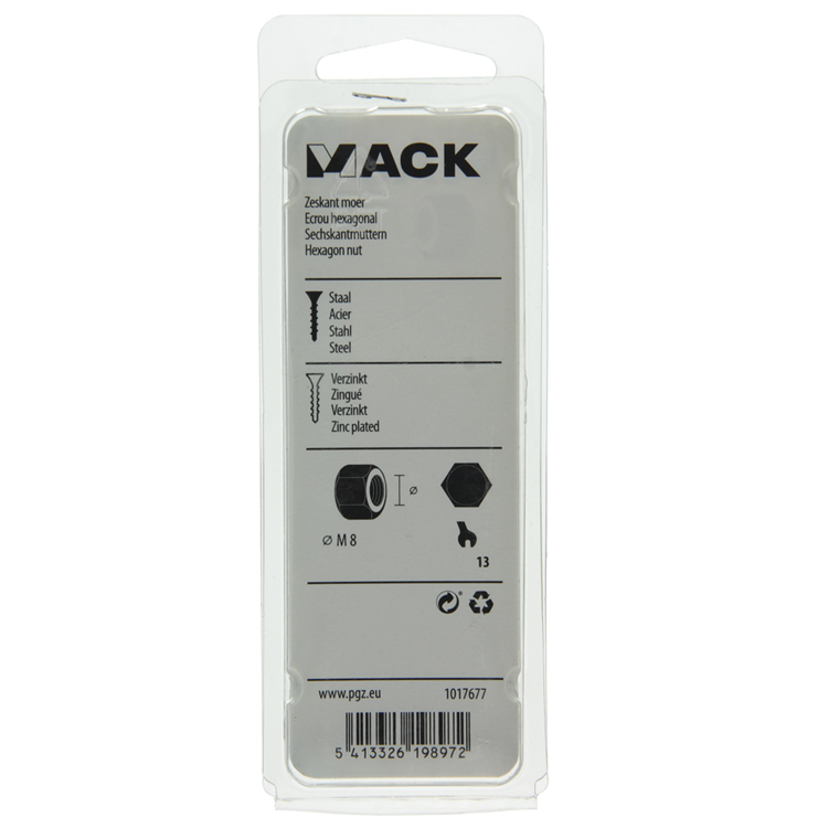 Mack 1017677 - tuerca hexagonal acero galvanizado 20 piezas m 8 | 10 piezas