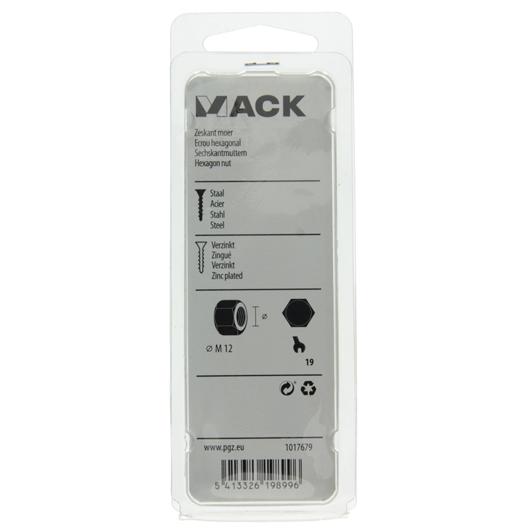 Mack 1017679 - tuerca hexagonal acero galvanizado 6 piezas m 12 | 10 piezas