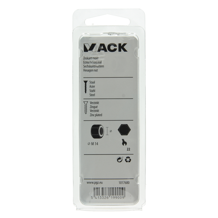 Mack 1017680 - tuerca hexagonal acero galvanizado 4 piezas m 14 | 5 piezas