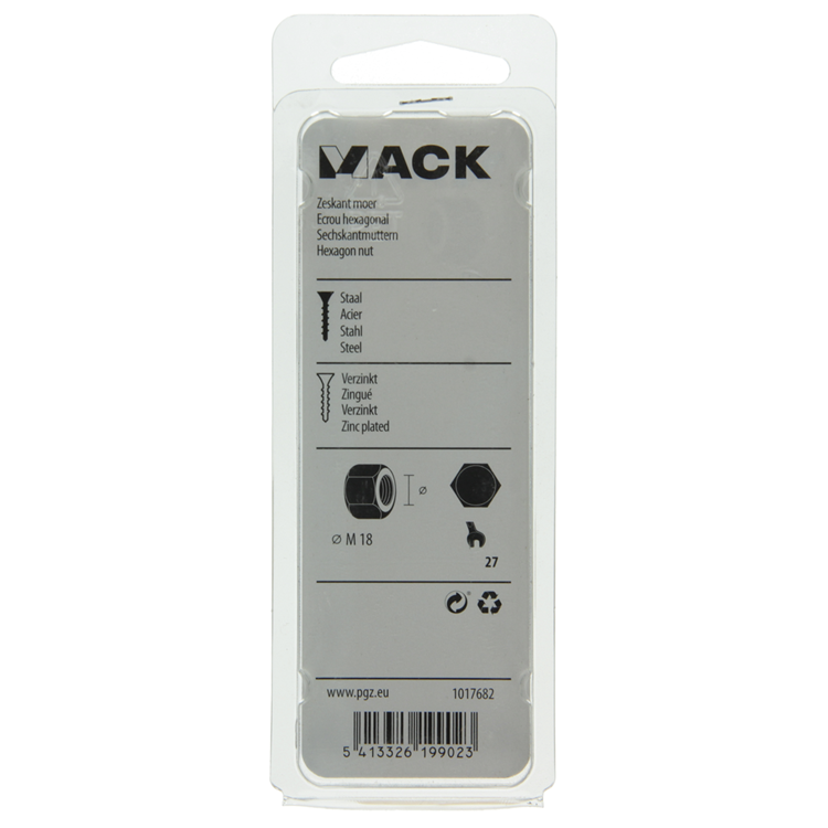 Mack 1017682 - tuerca hexagonal acero galvanizado 2 piezas m 18 | 10 piezas