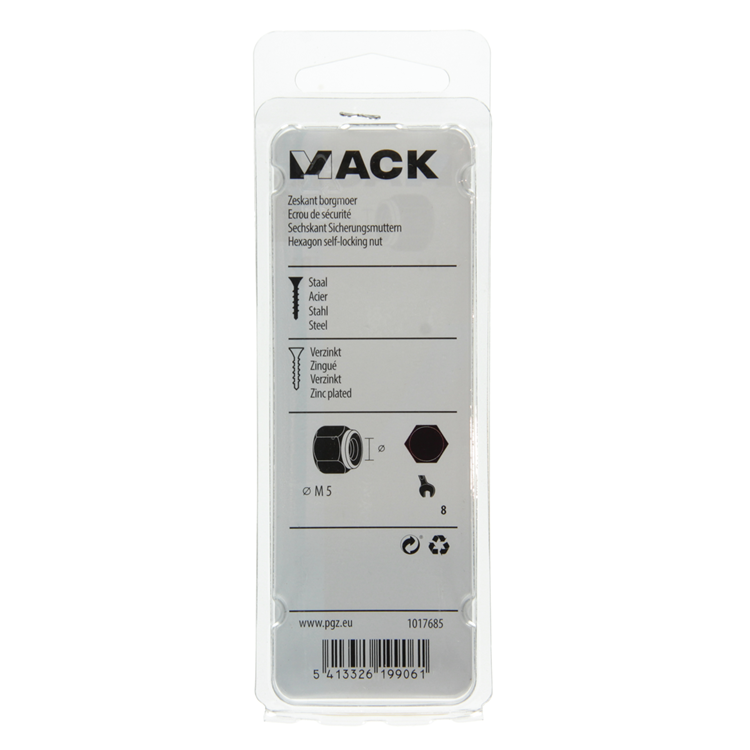 Mack 1017685 - contratuerca hexagonal acero galvanizado 18 piezas m5 | 10 piezas