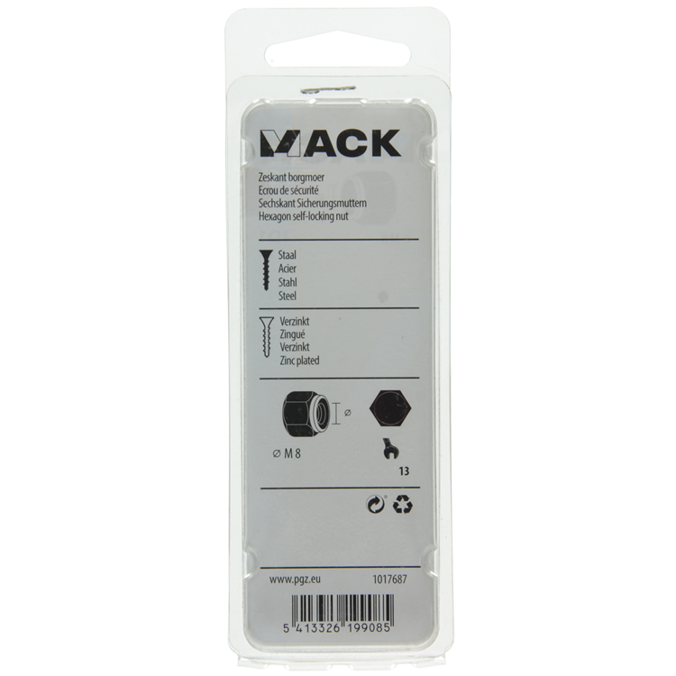 Mack 1017687 - contratuerca hexagonal acero galvanizado 12 piezas m8 | 10 piezas