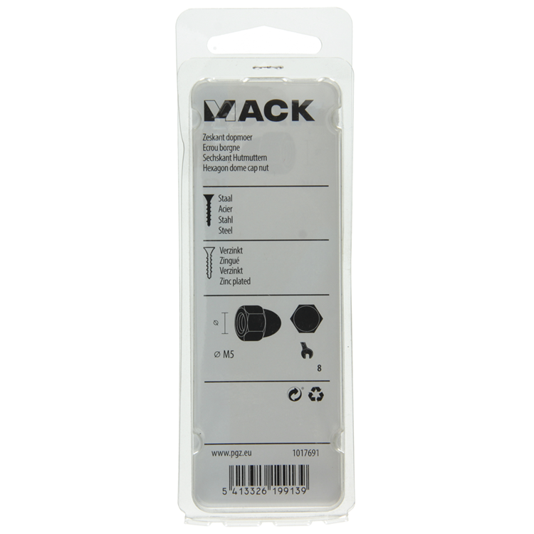 Mack 1017691 - tuerca ciega hexagonal acero galvanizado 8 piezas m5 | 10 piezas