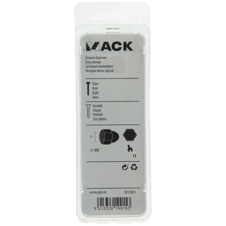 Mack 1017693 - tuerca ciega hexagonal acero galvanizado 4 piezas m8 | 10 piezas