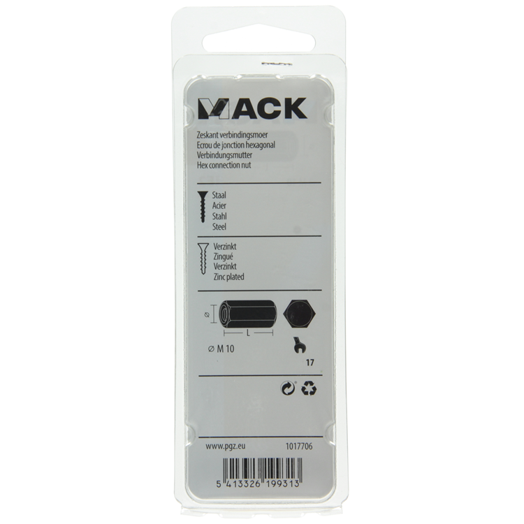 Mack 1017706 - tuerca de conexión hexagonal galvanizada 2 piezas m10 | 5 piezas