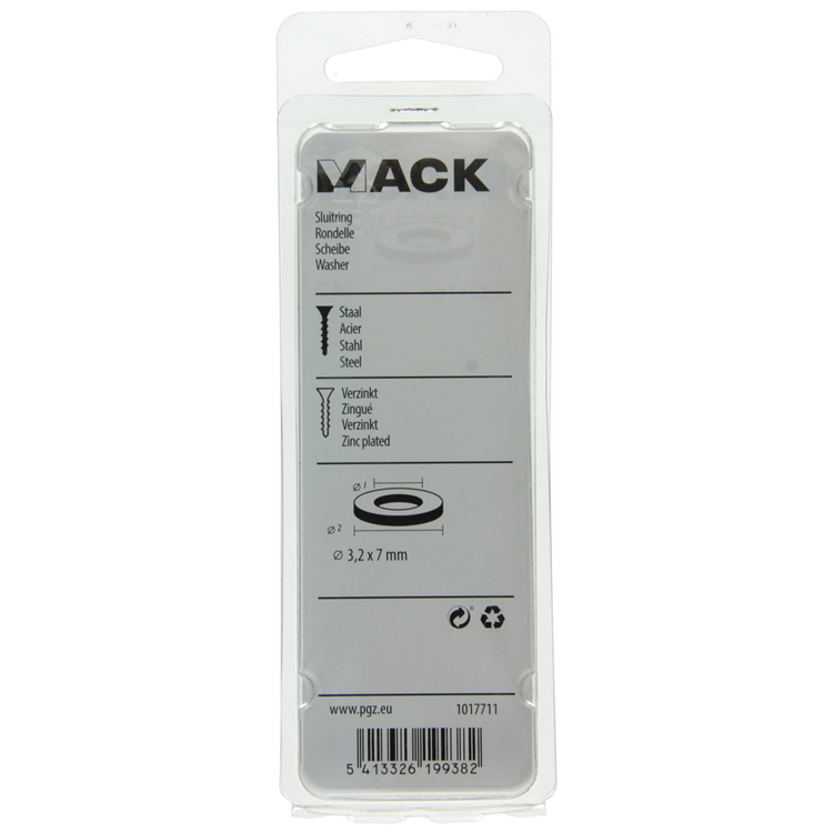 Mack 1017711 - arandela acero galvanizado 70 piezas 3,2 x 7 mm | 10 piezas