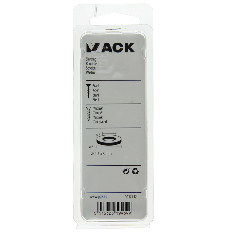 Mack 1017712 - arandela acero galvanizado 60 uds 4,2 x 8 mm | 10 piezas