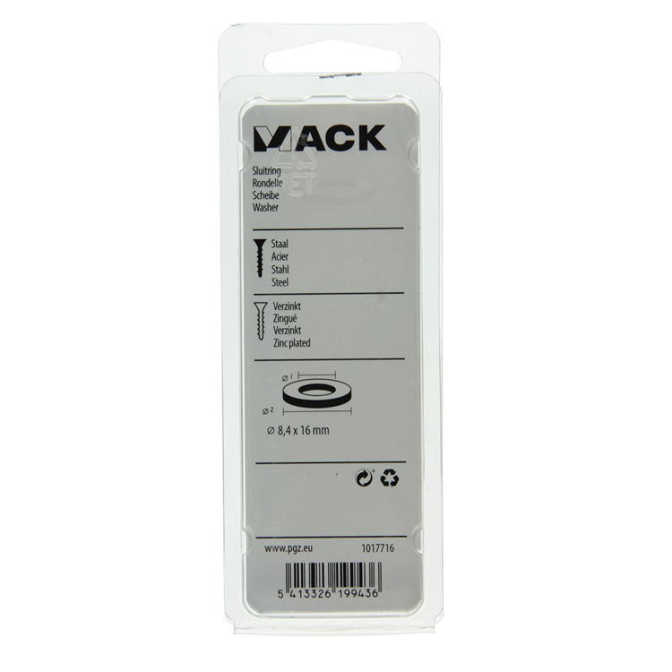 Mack 1017716 - arandela acero galvanizado 25 piezas 8,4 x 16 mm | 10 piezas