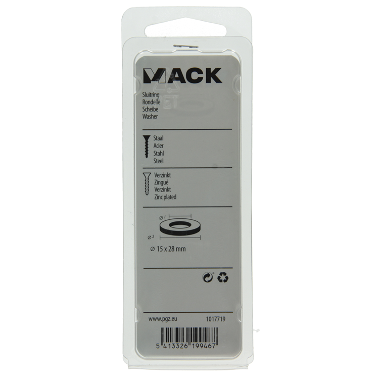 Mack 1017719 - arandela acero galvanizado 8 piezas 15 x 28 mm | 10 piezas