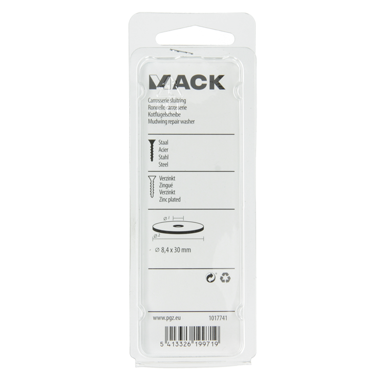 Mack 1017741 - arandela de carrocería galvanizada 12 piezas 8,4 x 30 mm | 10 piezas