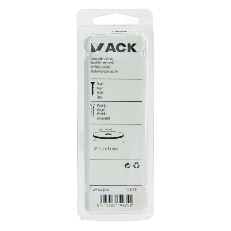 Mack 1017744 - arandela de carrocería galvanizada 8 piezas 13,0 x 35 mm | 10 piezas