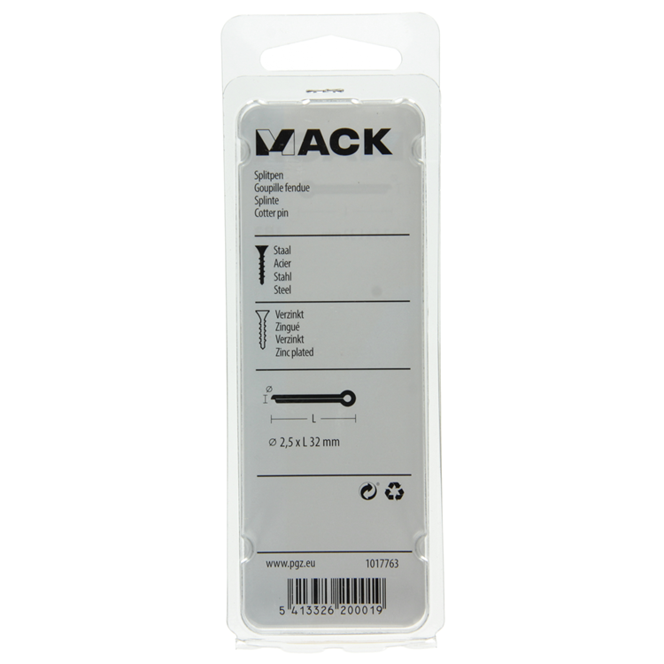 Mack 1017763 - pasador de chaveta acero galvanizado 18 piezas 2,5 x 32 mm | 10 piezas
