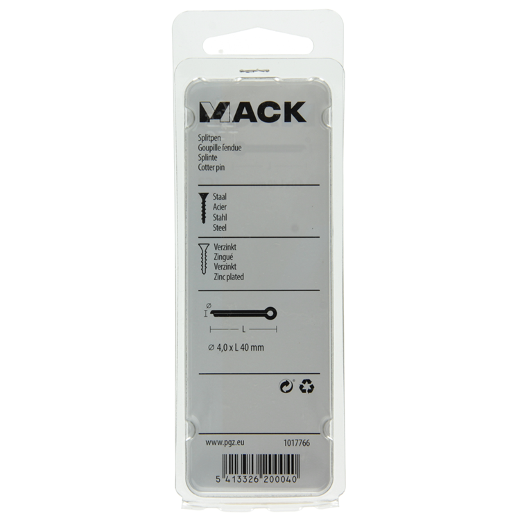 Mack 1017766 - pasador de chaveta acero galvanizado 10 piezas 4,0 x 40 mm | 10 piezas