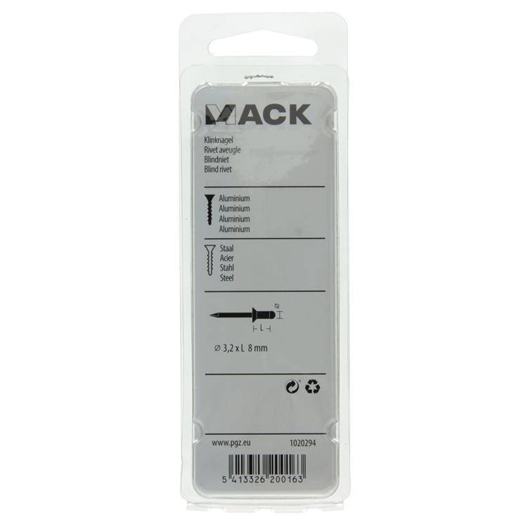 Mack 1020294 - 40 grapas ciegas aluminio 3,2x8mm | 10 piezas