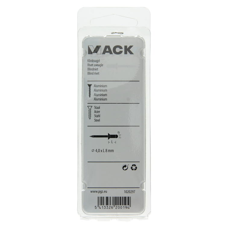 Mack 1020297 - 37 grapas ciegas aluminio 4.0x8mm | 5 piezas