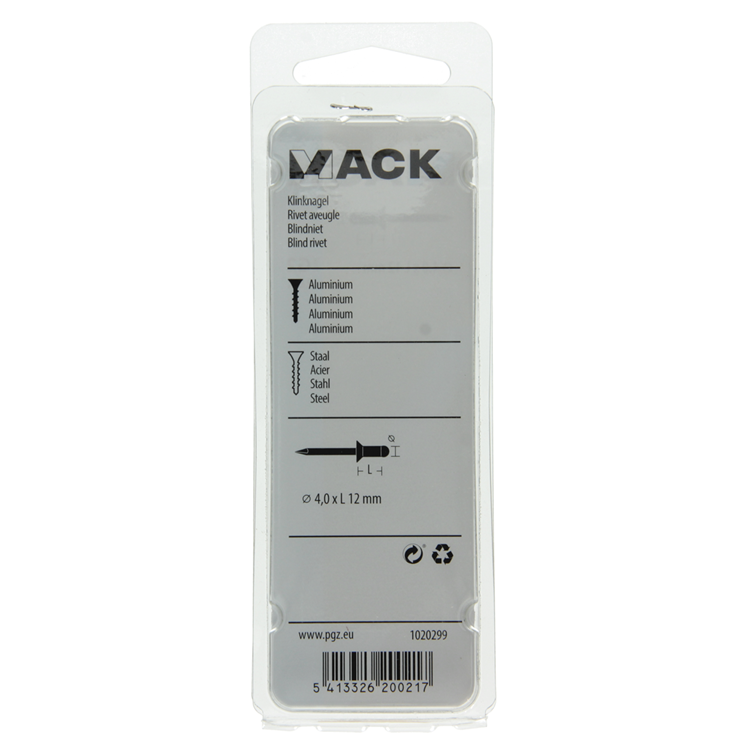 Mack 1020299 - 28 grapas ciegas aluminio 4.0x12mm | 5 piezas