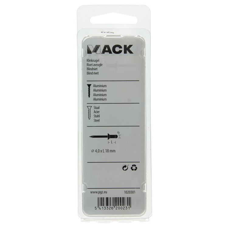 Mack 1020301 - 22 grapas ciegas aluminio 4.0x18mm | 5 piezas
