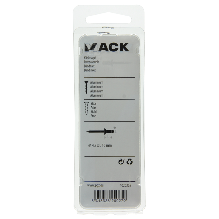 Mack 1020305 - 18 grapas ciegas aluminio 4,8x16mm | 5 piezas