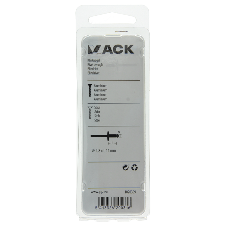 Mack 1020309 - 11 grapas ciegas aluminio cabeza ancha 4.8x14mm | 5 piezas