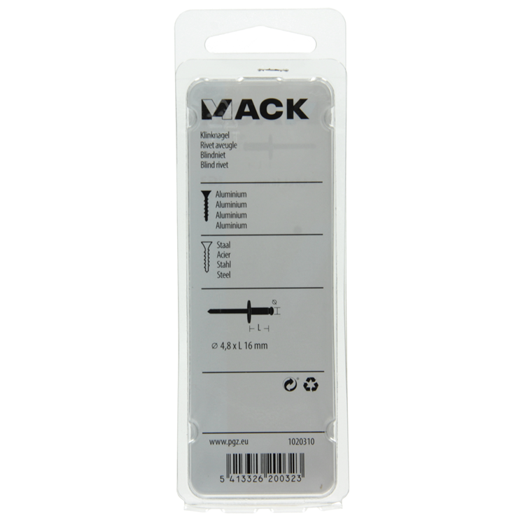 Mack 1020310 - 10 grapas ciegas aluminio cabeza ancha 4.8x16mm | 5 piezas