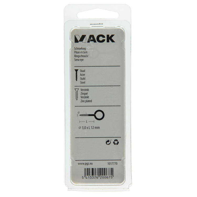 Mack 1017770 - ojo de tornillo acero galvanizado 15uds 3,0 x 12 mm | 10 piezas