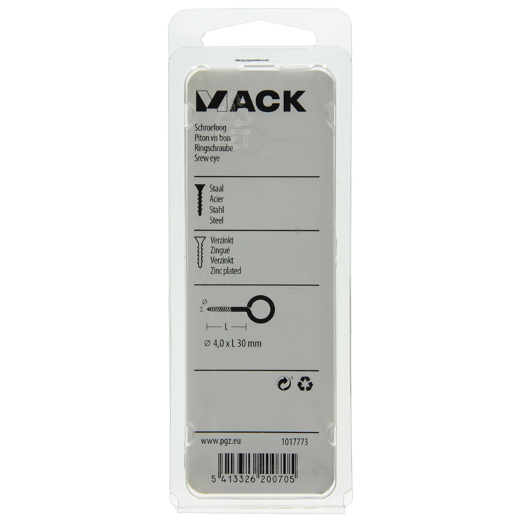 Mack 1017773 - ojo de tornillo acero galvanizado 9 piezas 4,0 x 30 mm | 10 piezas