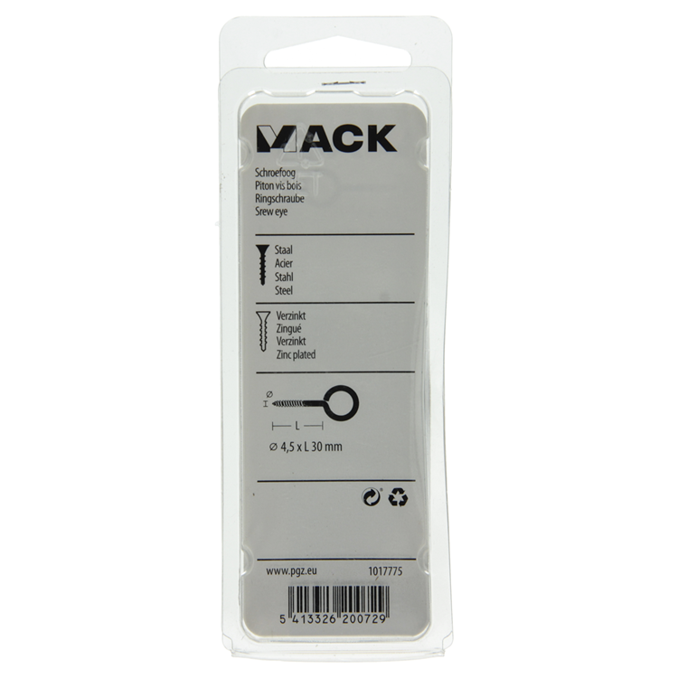 Mack 1017775 - ojo de tornillo acero galvanizado 6 piezas 4,5 x 30 mm | 10 piezas