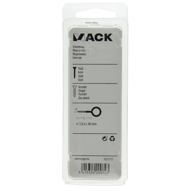 Mack 1017777 - ojo de tornillo acero galvanizado 4 piezas 5,0 x 40 mm | 10 piezas