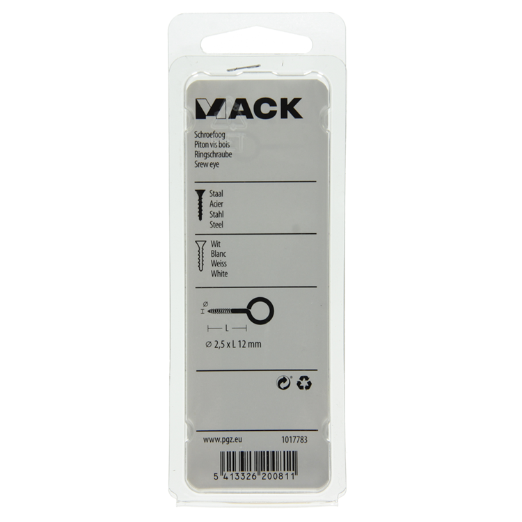 Mack 1017783 - ojo de tornillo acero blanco 10 piezas 2,5 x 12 mm | 10 piezas