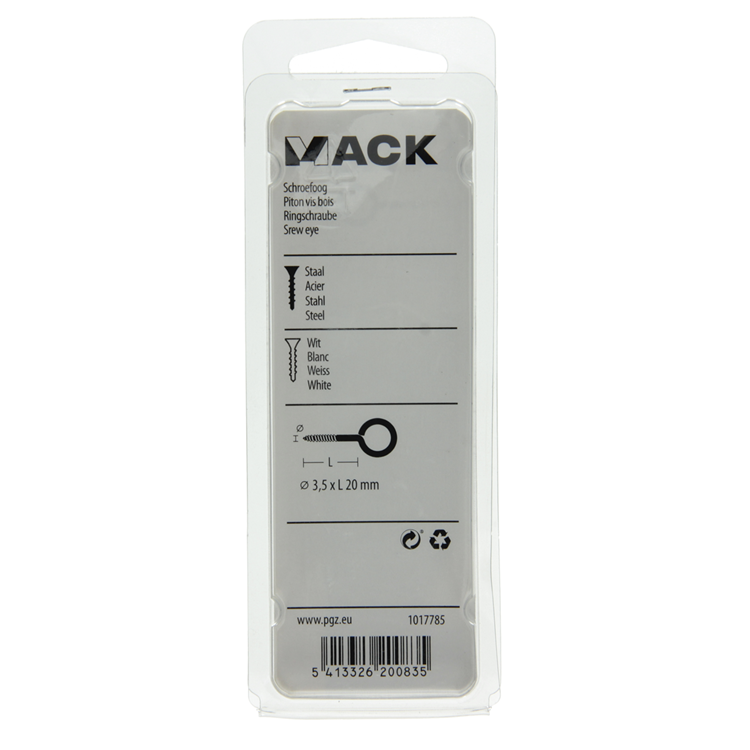 Mack 1017785 - ojo de tornillo acero blanco 5 piezas 3,5 x 20 mm | 10 piezas
