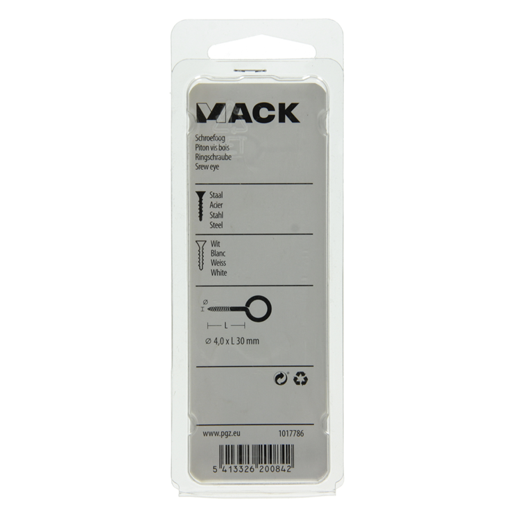 Mack 1017786 - ojo de tornillo acero blanco 4 piezas 4,0 x 30 mm | 10 piezas