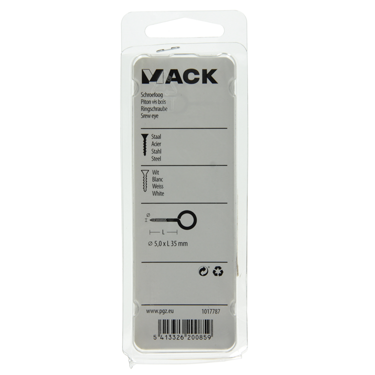 Mack 1017787 - ojo de tornillo acero blanco 2 piezas 5,0 x 35 mm | 10 piezas