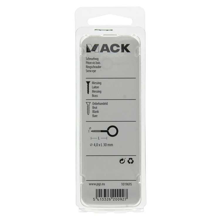 Mack 1019695 - schroefoog messing 2 st 4,0 x 30mm | 10 stuks
