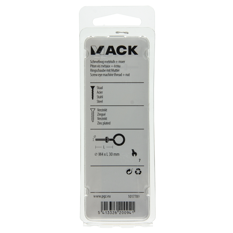 Mack 1017789 - ojo de tornillo métrico + tuerca galvanizada 5 piezas m4 x 30 mm | 10 piezas