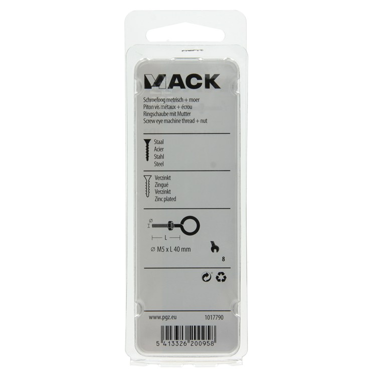 Mack 1017790 - ojo de tornillo métrico + tuerca galvanizada 4 piezas m5 x 40 mm | 10 piezas