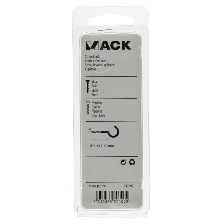 Mack 1017797 - gancho de tornillo acero galvanizado 10uds 3,5 x 20 mm | 10 piezas