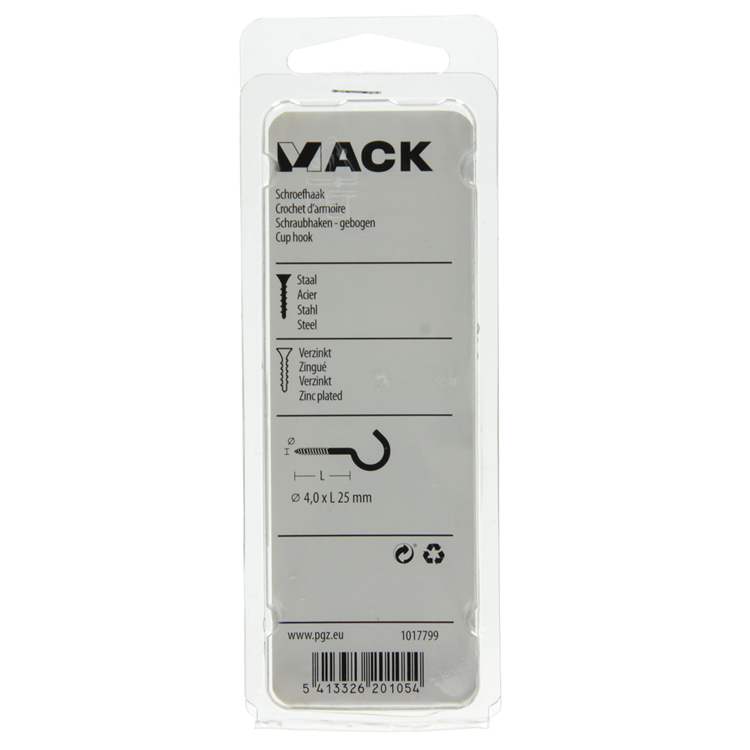 Mack 1017799 - gancho de tornillo acero galvanizado 7uds 4,0 x 25 mm | 10 piezas