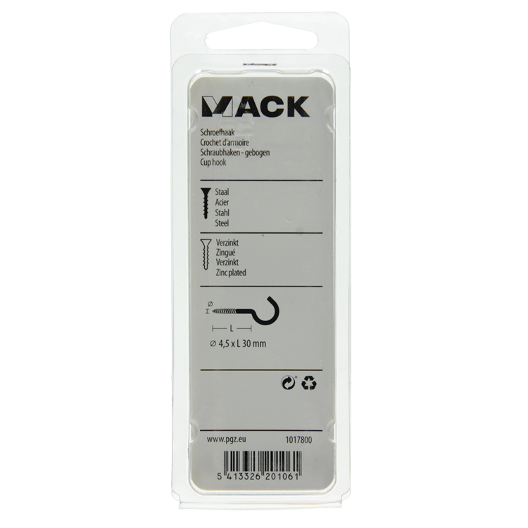 Mack 1017800 - gancho de tornillo acero galvanizado 6 piezas 4,5 x 30 mm | 10 piezas