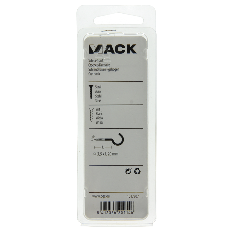 Mack 1017807 - gancho de tornillo acero blanco 5 piezas 3,5 x 20 mm | 10 piezas