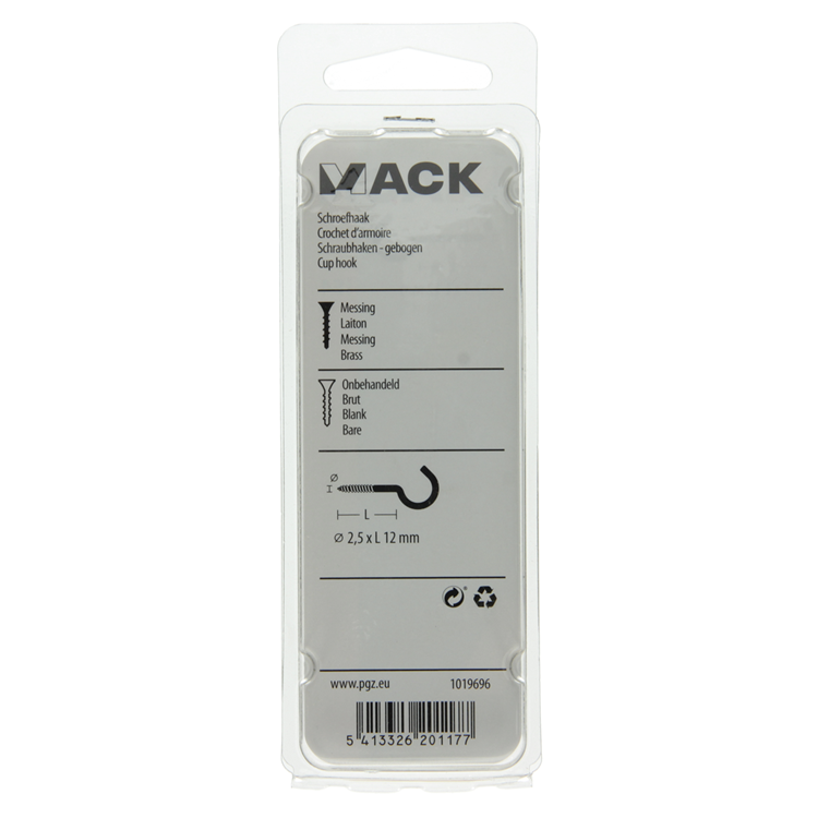 Mack 1019696 - gancho de tornillo latón 7 piezas 2,5 x 12 mm | 10 piezas