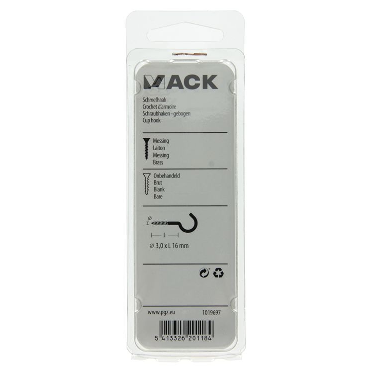 Mack 1019697 - gancho de tornillo latón 4 piezas 3,0 x 16 mm | 10 piezas