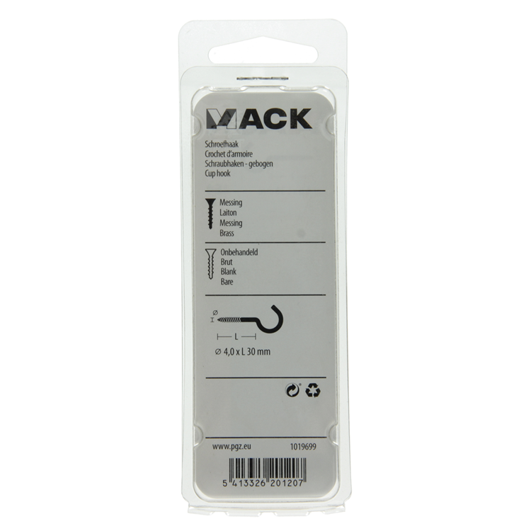Mack 1019699 - gancho de tornillo latón 2 piezas 4,0 x 30 mm | 10 piezas