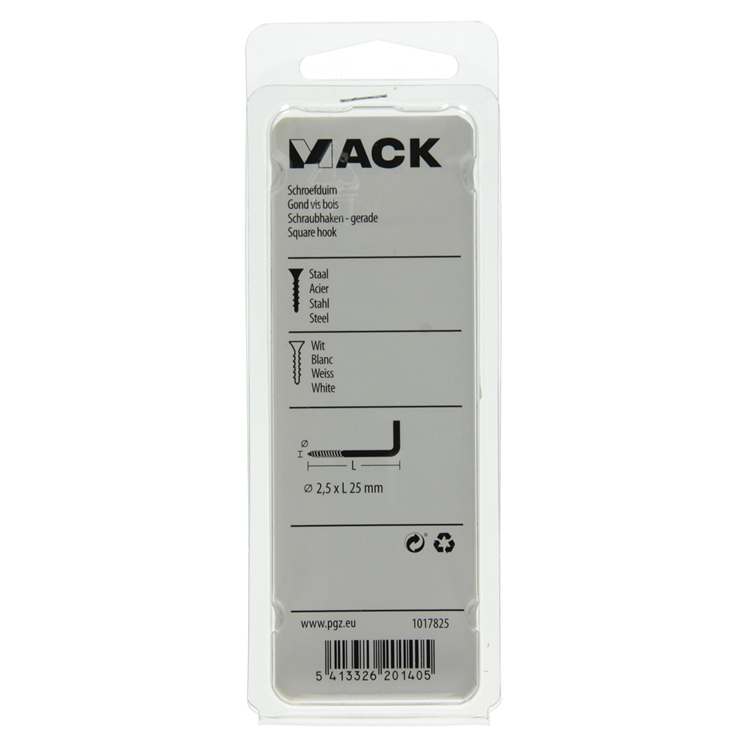 Mack 1017825 - tornillo pulgar acero blanco 8 piezas 2,5 x 25 mm | 10 piezas
