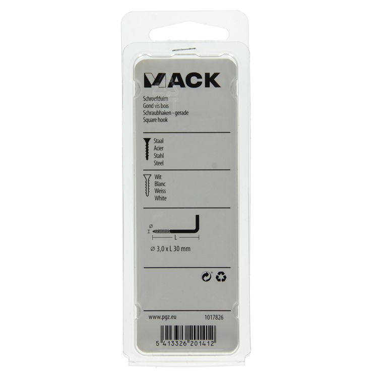 Mack 1017826 - tornillo pulgar acero blanco 6 piezas 3,0 x 30 mm | 10 piezas