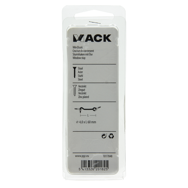 Mack 1017848 - gancho de viento de acero galvanizado 2 piezas 4,0 x 60 mm | 10 piezas