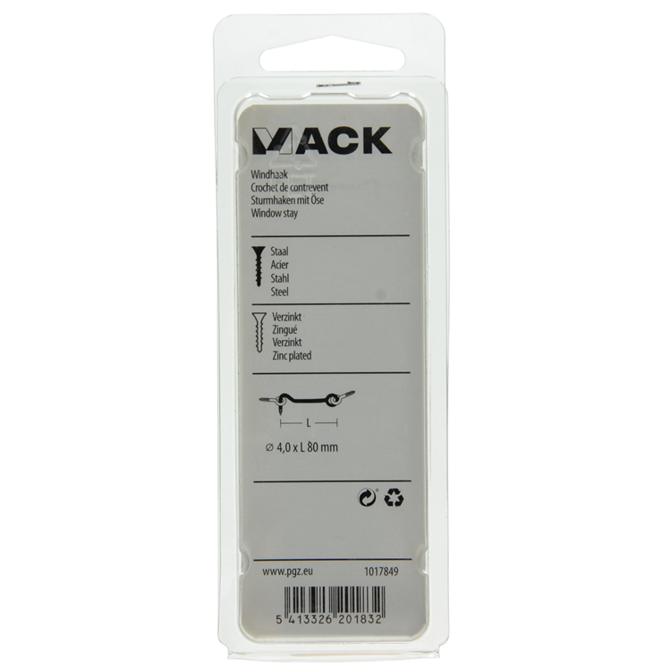Mack 1017849 - Gancho de viento de acero galvanizado 2 piezas 4,0 x 80 mm | 5 piezas